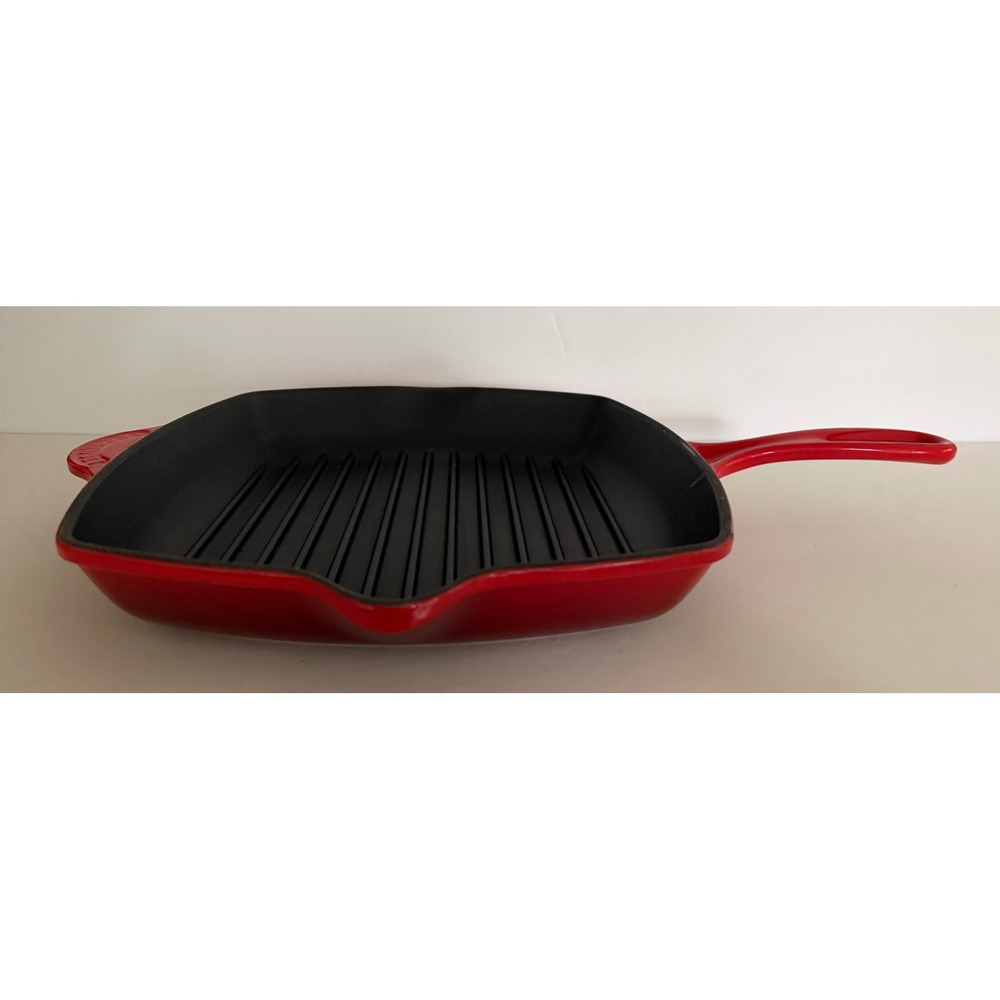 Le Creuset Red Enameled Cast Iron Square Grill Pan 26 France Luxury Classic - Picture 13 of 16